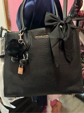 Michael Kors Black Pebbled Leather Tote with Bow and Charm